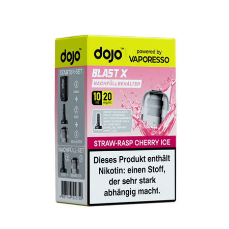 Vaporesso dojo Blast X Einweg Pod - Straw Rasp Cherry Ice - 20mg Nikotinsalz 10ml
